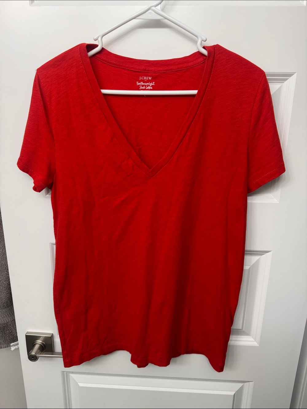 J. Crew Bright Red V-Neck Slub Cotton Tee